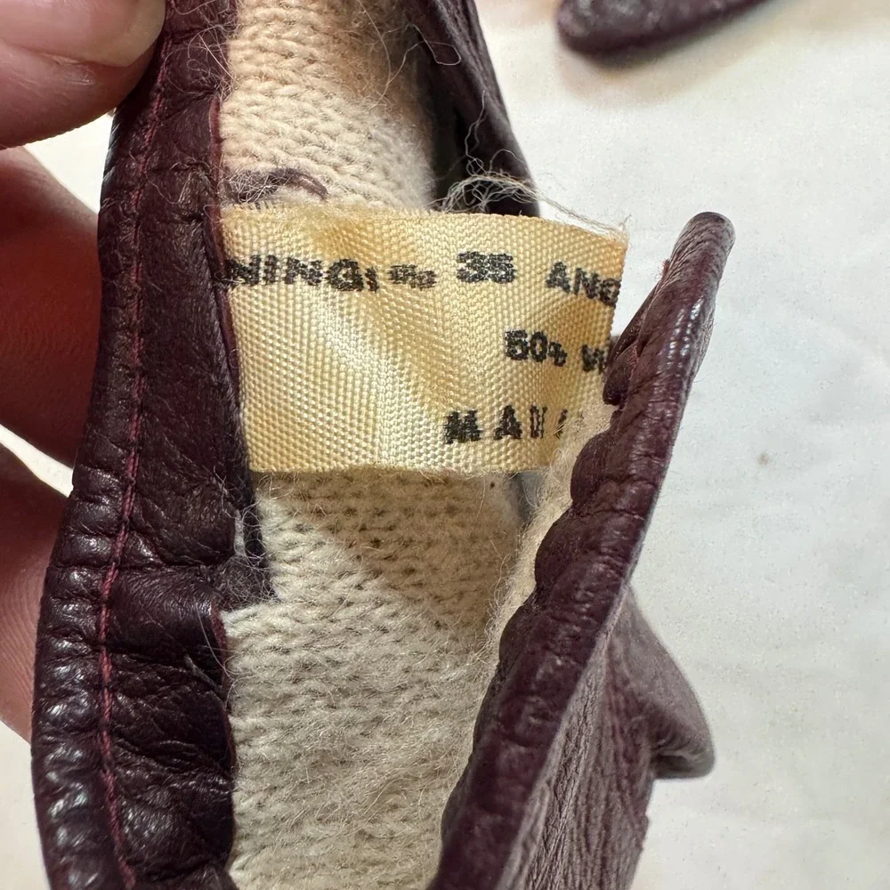 Vintage Etienne Aigner Burgundy Leather Gloves Made in Italy Angora Wool Lined 7